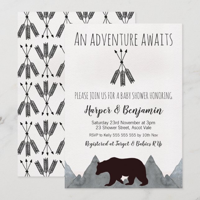 Adventure Awaits Bear Baby Shower Invitation (Front/Back)