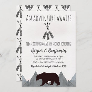 Adventure Awaits Bear Baby Shower Invitation