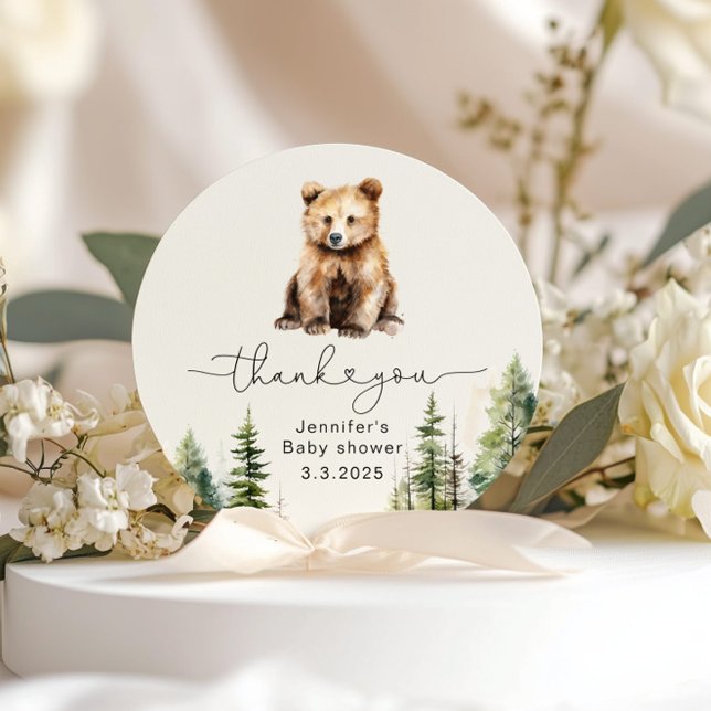 Adventure awaits bear baby shower thank you classic round sticker (Creator Uploaded)