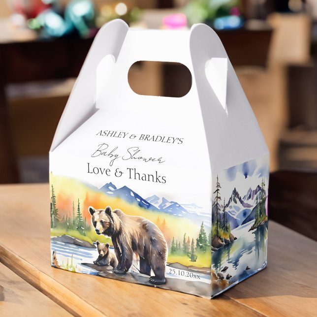 Adventure awaits bear cub mama bear baby shower favor boxes (Adventure awaits bear cub mama bear baby shower favor box teddy bear favor box national parks theme)