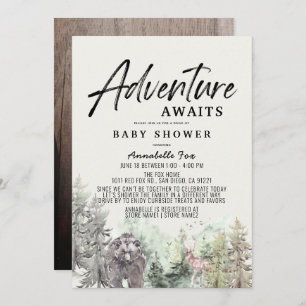 Adventure Awaits Bear Drive-by Baby Shower Invitation