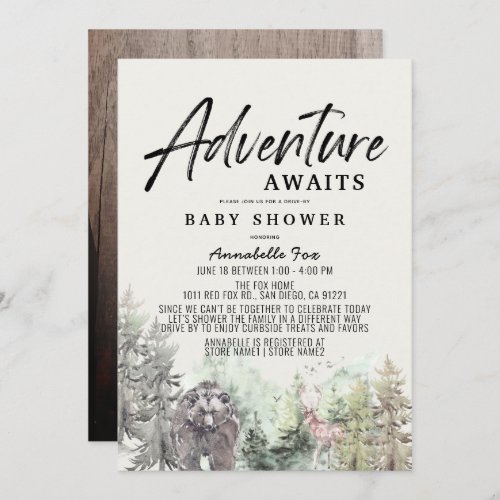 Adventure Awaits Bear Drive_by Baby Shower Invitation