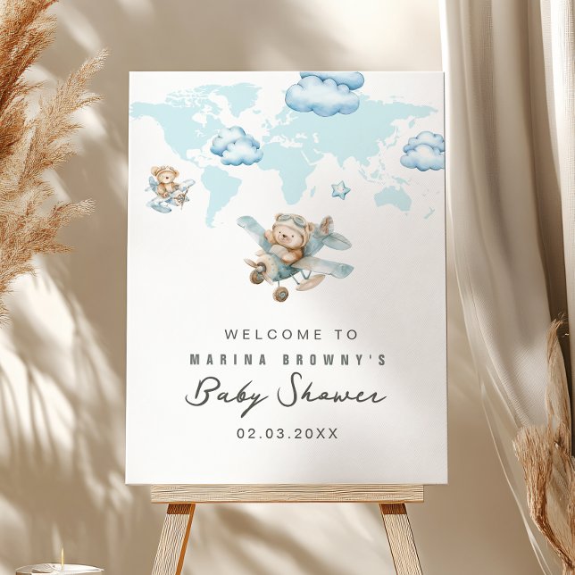 Adventure awaits, Bear Flying on Airplane Welcome  Foam Board (Creator Uploaded)