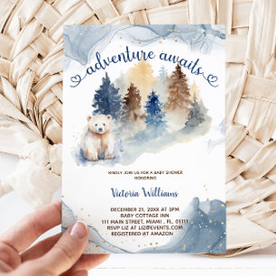 Adventure Awaits Bear Forest Baby Shower Invitation
