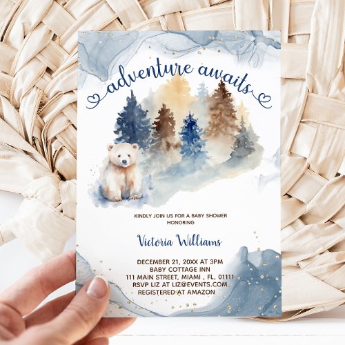 Adventure Awaits Bear Forest Baby Shower  Invitation