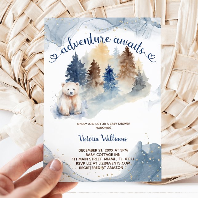 Adventure Awaits Bear Forest Baby Shower  Invitation (Creator Uploaded)