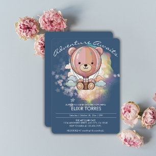 Adventure Awaits Bear Hot Air Balloon Baby Shower Invitation