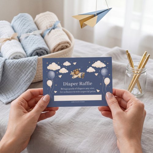 Adventure Awaits Bear Pilot Diaper Raffle Enclosure Card