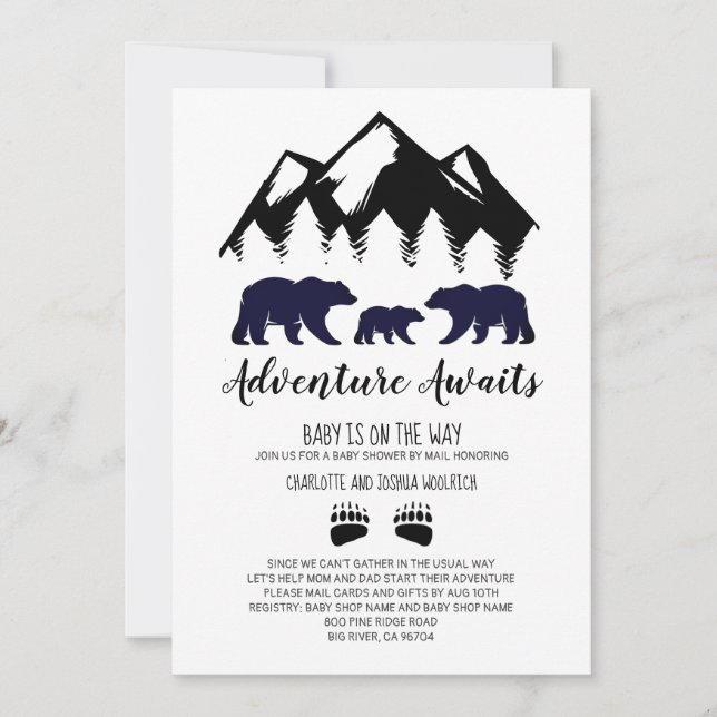 Adventure Awaits Bears Baby Shower By Mail Invitation (Front)