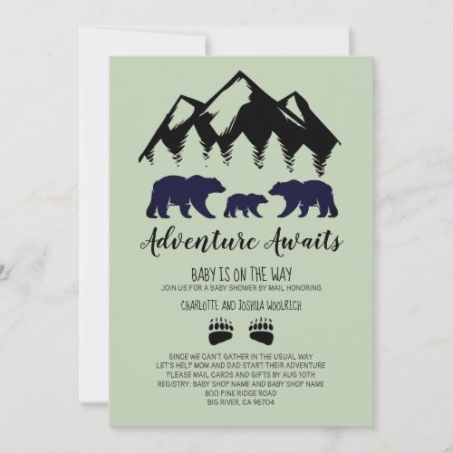 Adventure Awaits Bears Green Baby Shower By Mail  Invitation