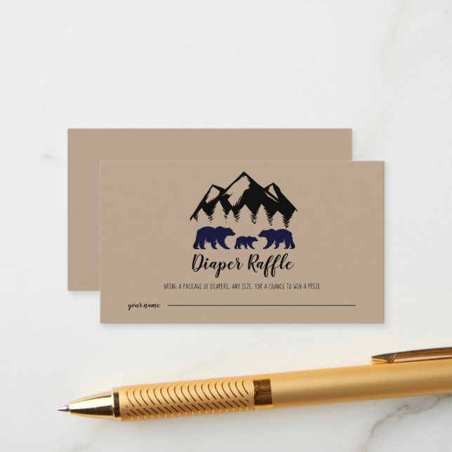 Adventure Awaits Bears Kraft Baby Diaper Raffle Enclosure Card (Front/Back In Situ)