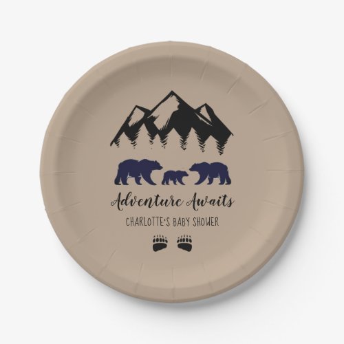 Adventure Awaits Bears Kraft Baby Shower  Paper Plates