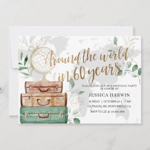 Adventure awaits BIRTHDAY, 60TH, Travel theme Invitation