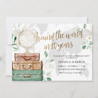Adventure awaits BIRTHDAY, 80TH, Travel theme Invitation