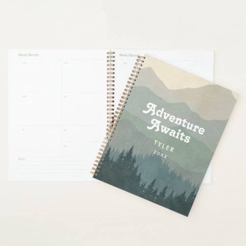 Adventure Awaits Blue Boho Mountains Retro Planner