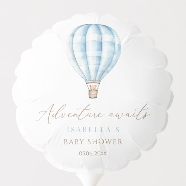 Adventure Awaits Blue Hot Air Balloon Baby Shower  (Back)