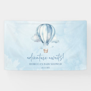 Adventure Awaits! Blue Hot Air Balloon Baby Shower Banner