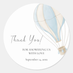 Adventure Awaits Blue Hot Air Balloon Baby Shower Classic Round Sticker