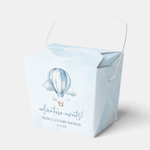 Adventure Awaits Blue Hot Air Balloon Baby Shower Favor Boxes