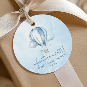 Adventure Awaits! Blue Hot Air Balloon Baby Shower Favor Tags