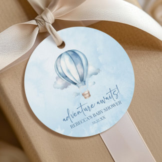 Adventure Awaits! Blue Hot Air Balloon Baby Shower Favor Tags
