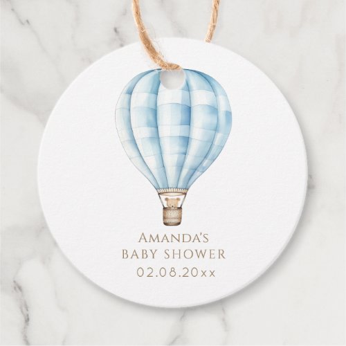 Adventure Awaits Blue Hot Air Balloon Baby Shower Favor Tags