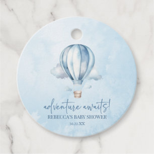 Adventure Awaits! Blue Hot Air Balloon Baby Shower Favor Tags