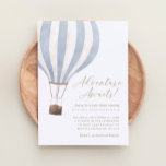 Adventure Awaits Blue Hot Air Balloon Baby Shower  Invitation<br><div class="desc">Invite friends and family to share in the joy of your little one's arrival with this baby shower invitation,  featuring a blue hot air balloon and elegant gold typography.</div>