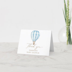 Adventure Awaits Blue Hot Air Balloon Baby Shower Letterpress Thank You Card
