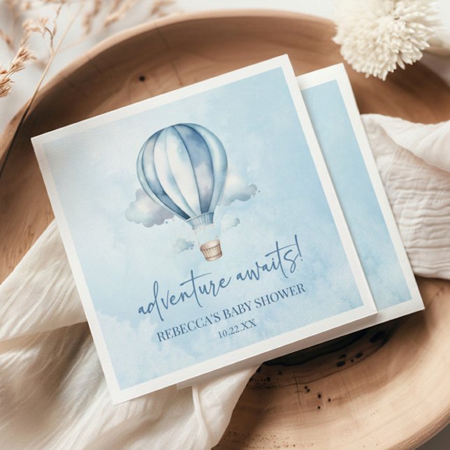 Adventure Awaits! Blue Hot Air Balloon Baby Shower Napkins (Creator Uploaded)