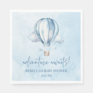 Adventure Awaits! Blue Hot Air Balloon Baby Shower Napkins