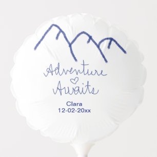 Adventure awaits blue mountain heart add name  balloon