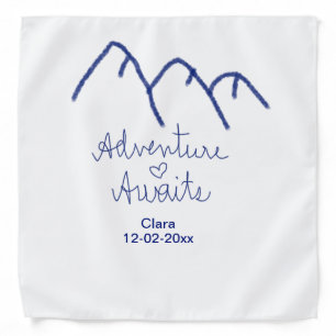 Adventure awaits blue mountain heart add name  bandana