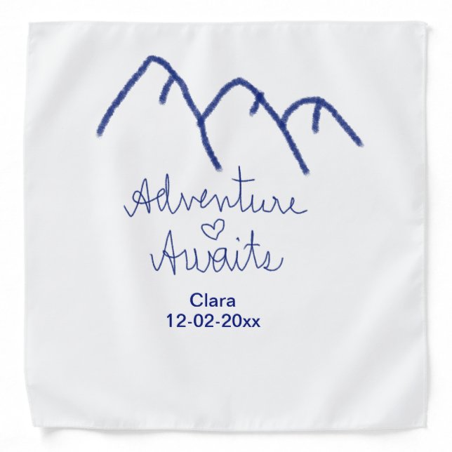 Adventure awaits blue mountain heart add name  bandana (Front)