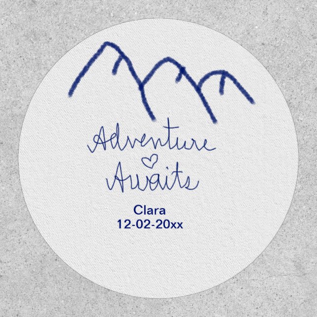 Adventure awaits blue mountain heart add name  patch (Front)