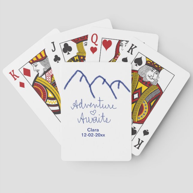 Adventure awaits blue mountain heart add name  poker cards (Back)