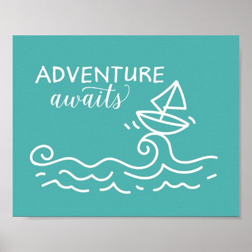 Adventure Awaits Blue Nautical Nursery Art Poster