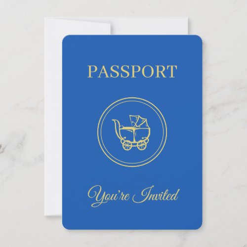 Adventure Awaits Blue Passport Baby Boy Shower Invitation