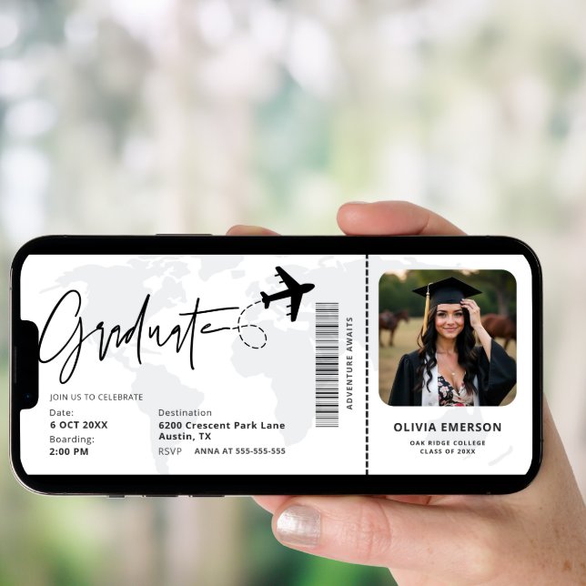 Adventure Awaits Boarding Pass Photo Graduation Invitation (Front Digital)
