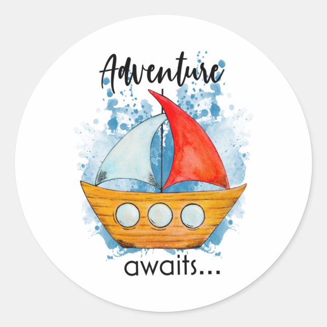 Adventure Awaits Boat Classic Round Sticker (Front)