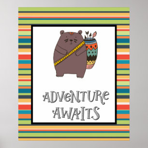 Adventure Awaits Boho Bear Nursery Art Poster