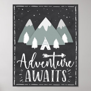 Adventure Awaits Boho Mountains Teepee Art Poster