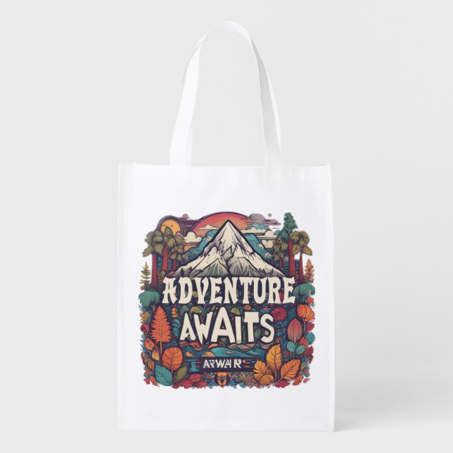 Adventure Awaits: Bold & Modern Grocery Bag (Front)