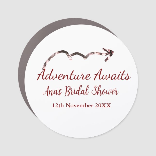 Adventure awaits bridal shower add name arrow marr car magnet (Front)