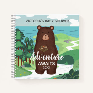 Adventure Awaits Brown Bear Landscape Baby Shower Notebook