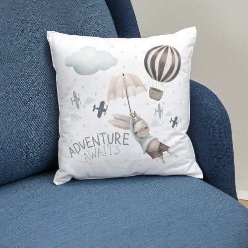 Adventure Awaits Bunny Throw Pillow