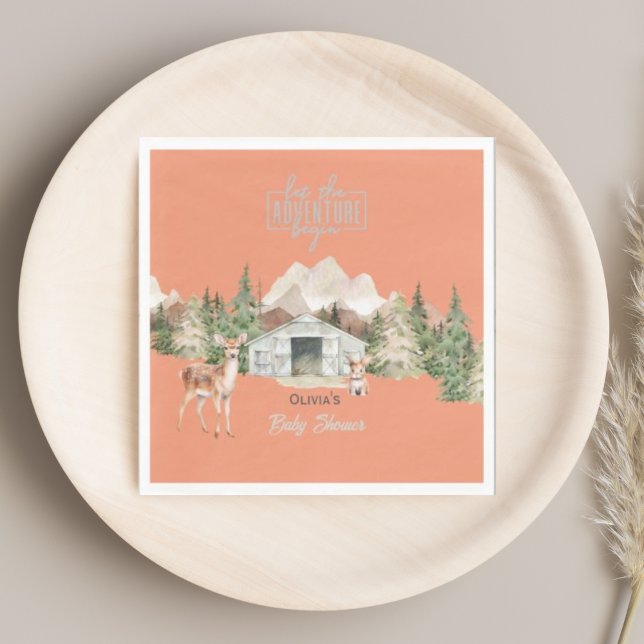 Adventure Awaits Burnt Orange Mountain Baby Shower Napkins (Creator Uploaded)