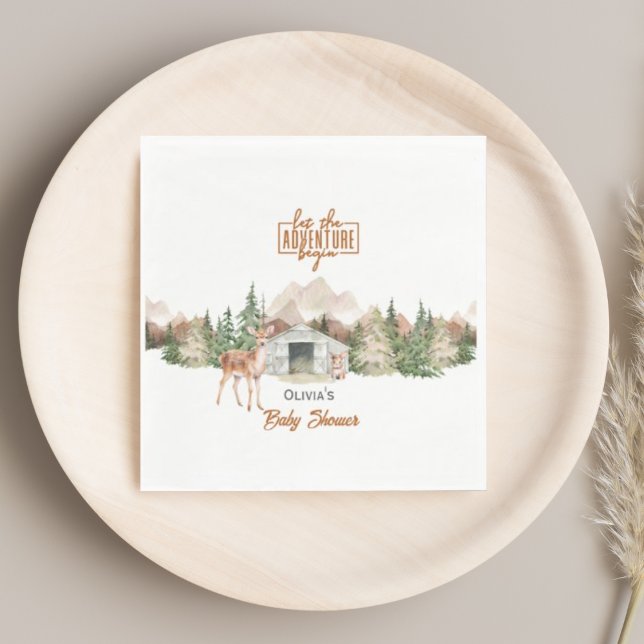 Adventure Awaits Burnt Orange Mountain Baby Shower Napkins (Creator Uploaded)