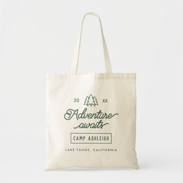 Adventure Awaits Camp Theme Bachelorette Party Tote Bag (Front)