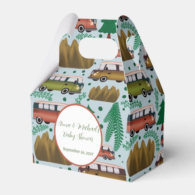 Adventure Awaits: Camper Baby Boy Shower  Favor Boxes (Front Side)